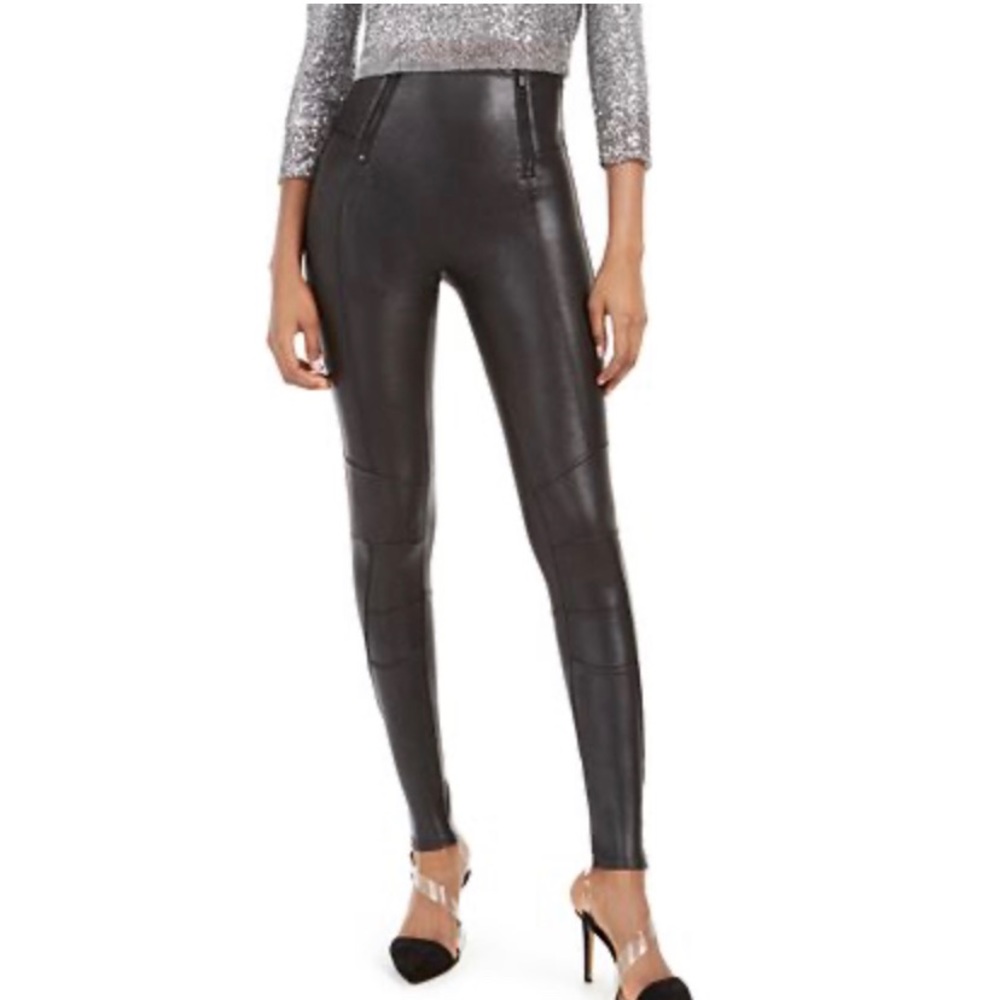 SPANX Faux-Leather Hip-Zip Leggings - Small